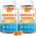 Vegan Omega 3 Supplement Gummies 1100m för vuxna - DHA 680mg & EPA 340mg med gurkmeja, MSM, vitamin C, E, D3, Zink - Alger Fiskolja Alternativ