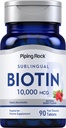 Piping Rock Biotin 10000mcg Snabbupplösta tabletter | 90 greve | Berry Flavor Sublingual Pills | Max Styrka och Hög Absorption | Vegetarisk, icke-GMO, Glutenfri Supplement