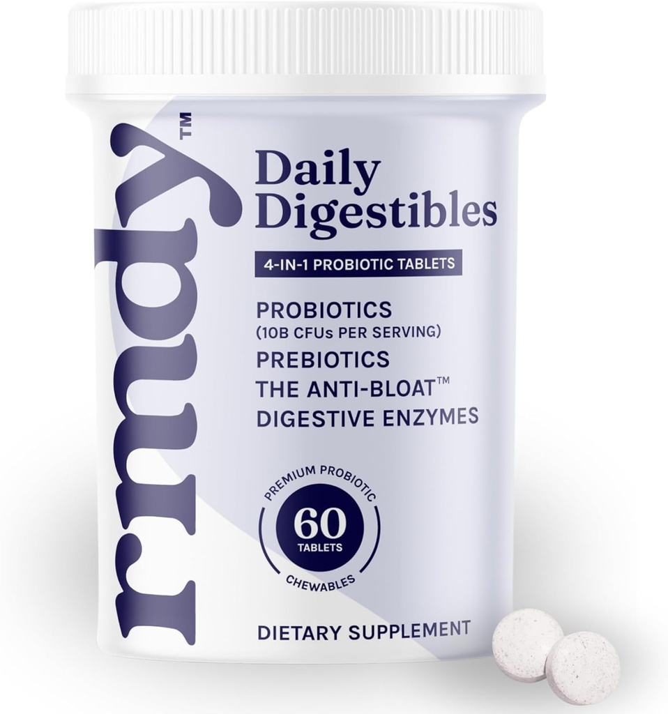 Rmdy Constipation, Bloating & Gas Relief | Relief från Diarrhea, & IBS | Probiotisk för Digestive Health & Gut | 60 Sugar Free Chewable Bloating Relief tabletter