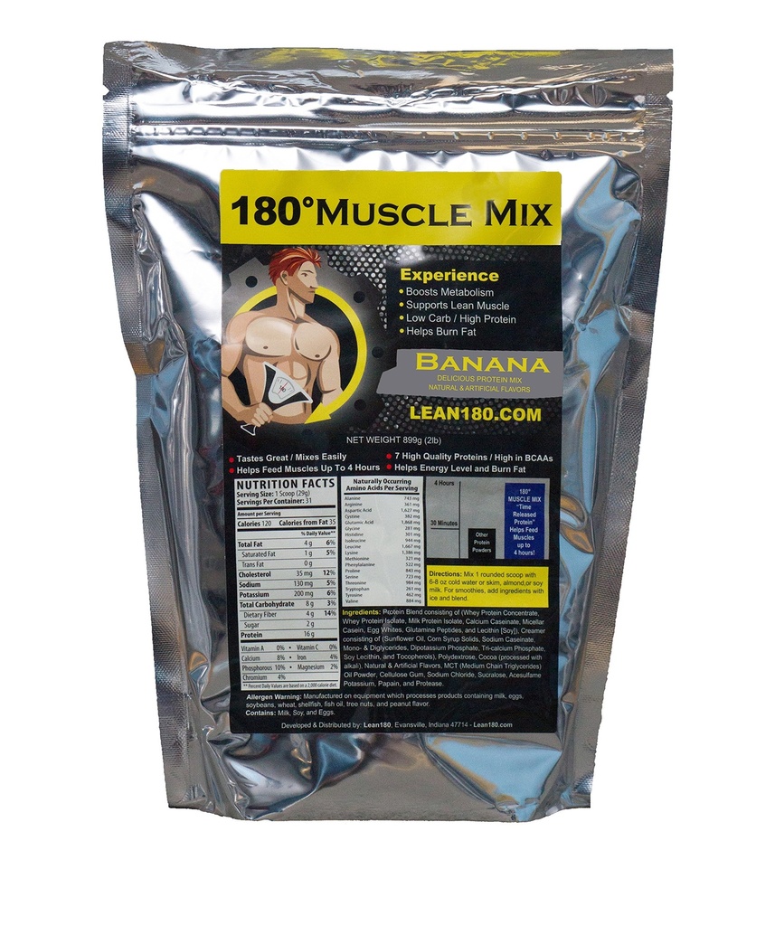 Lean 180 Muscle Mix - Best Tasting Whey Protein Shake - Frukost, Post Workout, Snack - Hjälper Lean Muscle, ökar energi - smakar bra - 31 shakes - Banana