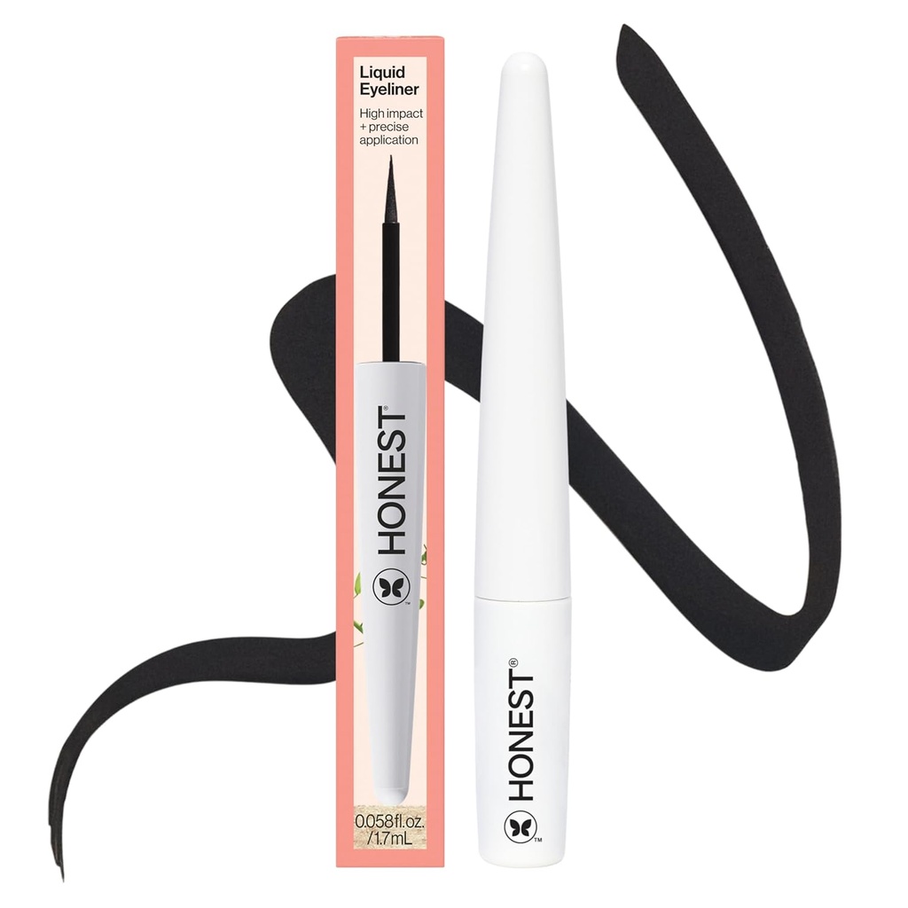 Ärlig skönhet Långvarig vätska Eyeliner | Smudge + Flake Proof, Precise Application | Hypoallergenic, Vegan, + Cruelty Free | Svart, 0,58 fl oz