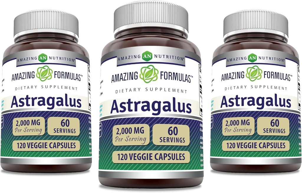 Fantastiska formler Astragalus 2000 mg Per servering kapslar tillskott | Made from Pure Astragalus Membranaceus Plant Root Extract | Non-GMO | Gluten Free (120 greve | 3 Pack)