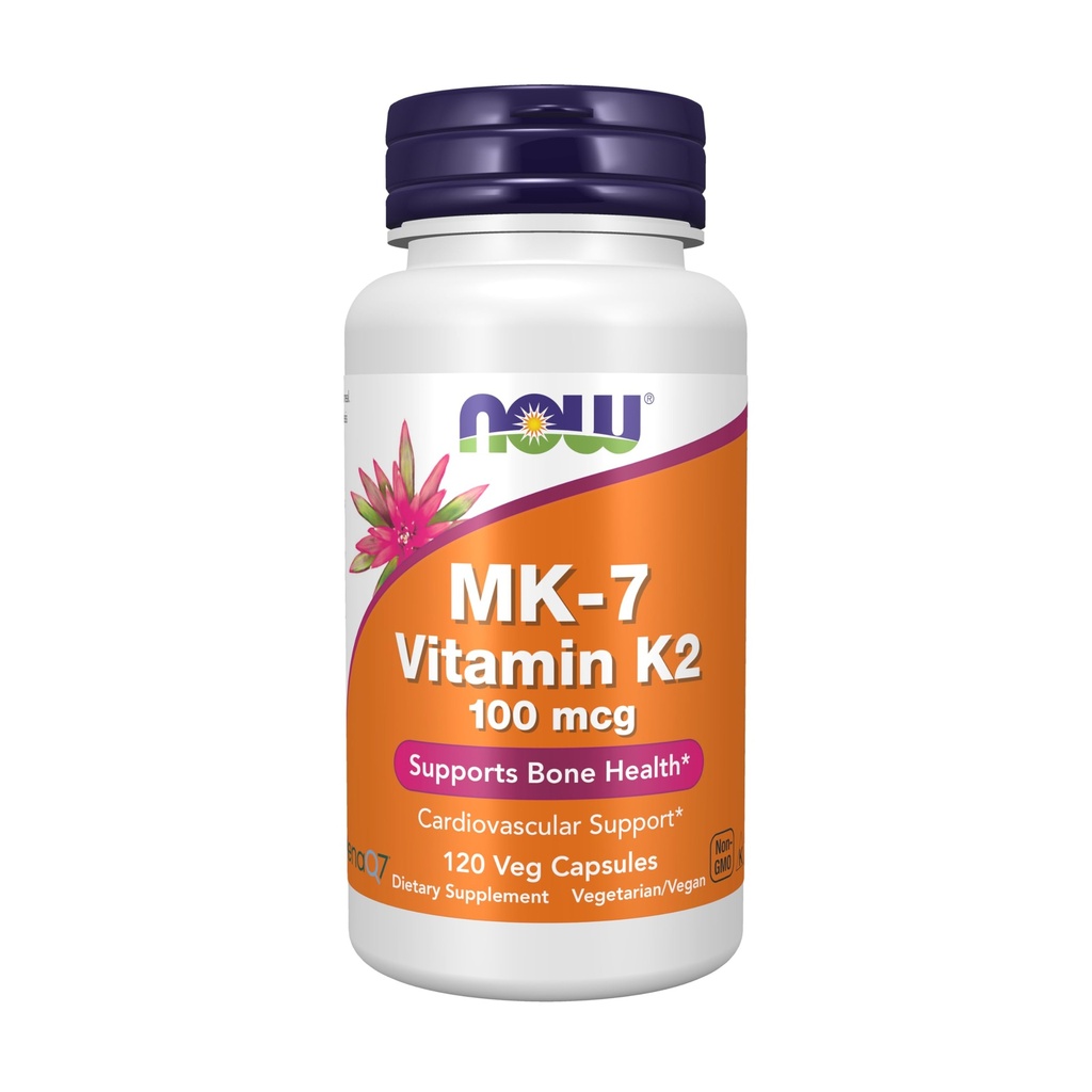 NOW Foods Supplements, MK-7 Vitamin K-2 100 mcg, Cardiovascular Support*, stöder benhälsa*, 120 Veg Capsules