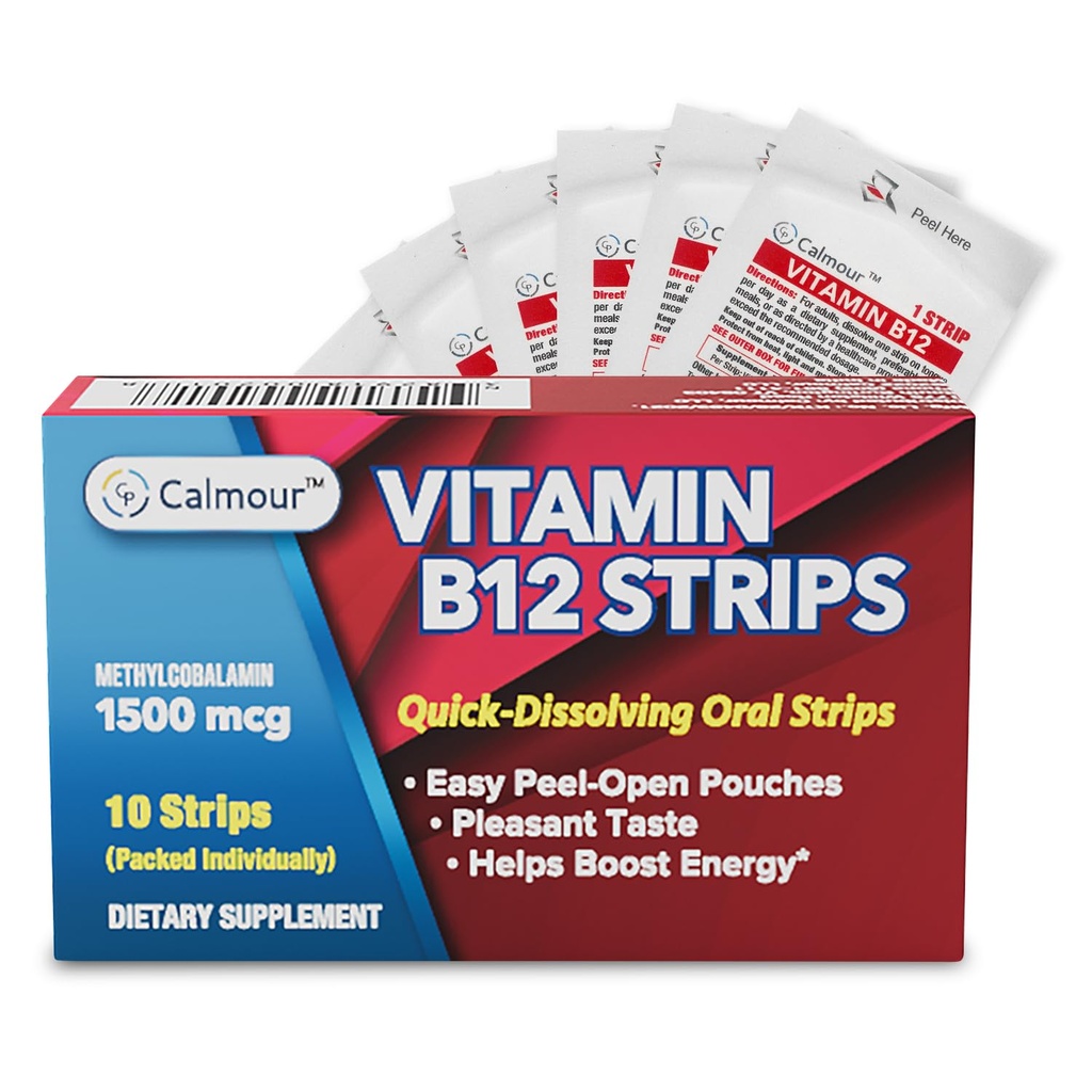 Vitamin B12 Strips 10 Pack | Easy Oral Dissolvable Mint Flavored Strips | 1500 mcg Strips | VIT B12 löses enligt tunga | Methylcobalamin B-12 Vitamin Formel | Vegan Friendly & Gluten Free