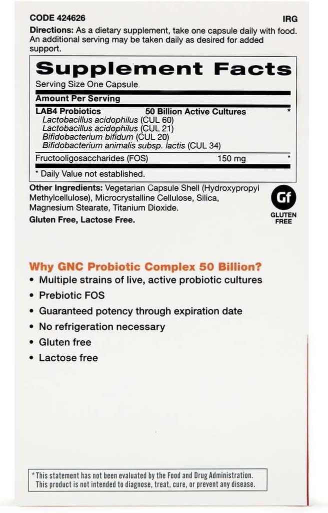 GNC Probiotic Complex med 50 miljarder CFU, Twin Pack, 30 kapslar per flaska, dagligt probiotiskt stöd