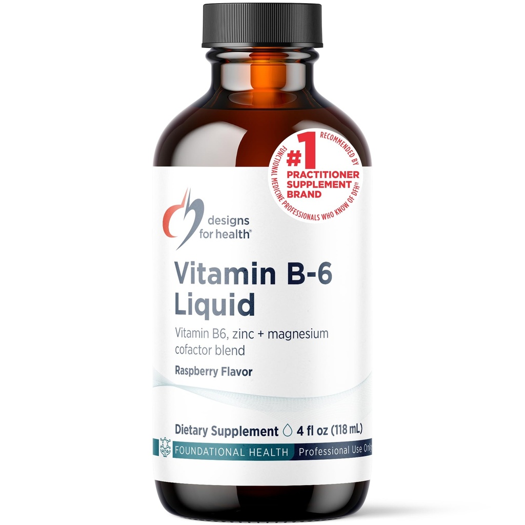 Design för Hälso Vitamin B6 Liquid - 50mg B6 med Magnesium Chelate + Zink Supplement - Absorber enkelt + Stor smakprov (24 portioner / 4 Fl Oz)