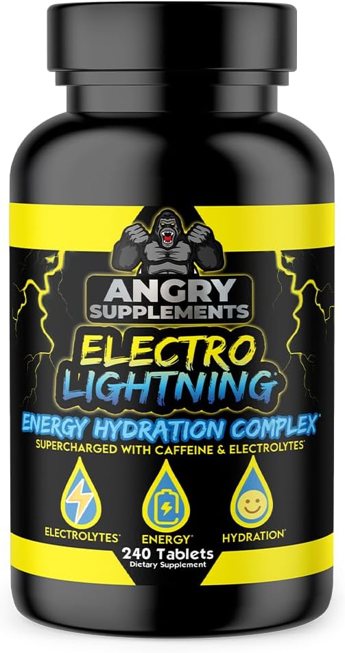 Angry Supplements Electro Lightning Energy Hydration Complex Electrolyte tabletter - Hydrate med kalcium, magnesium, natrium, kalium och koffeinpiller (240ct, 120 Day Supply)