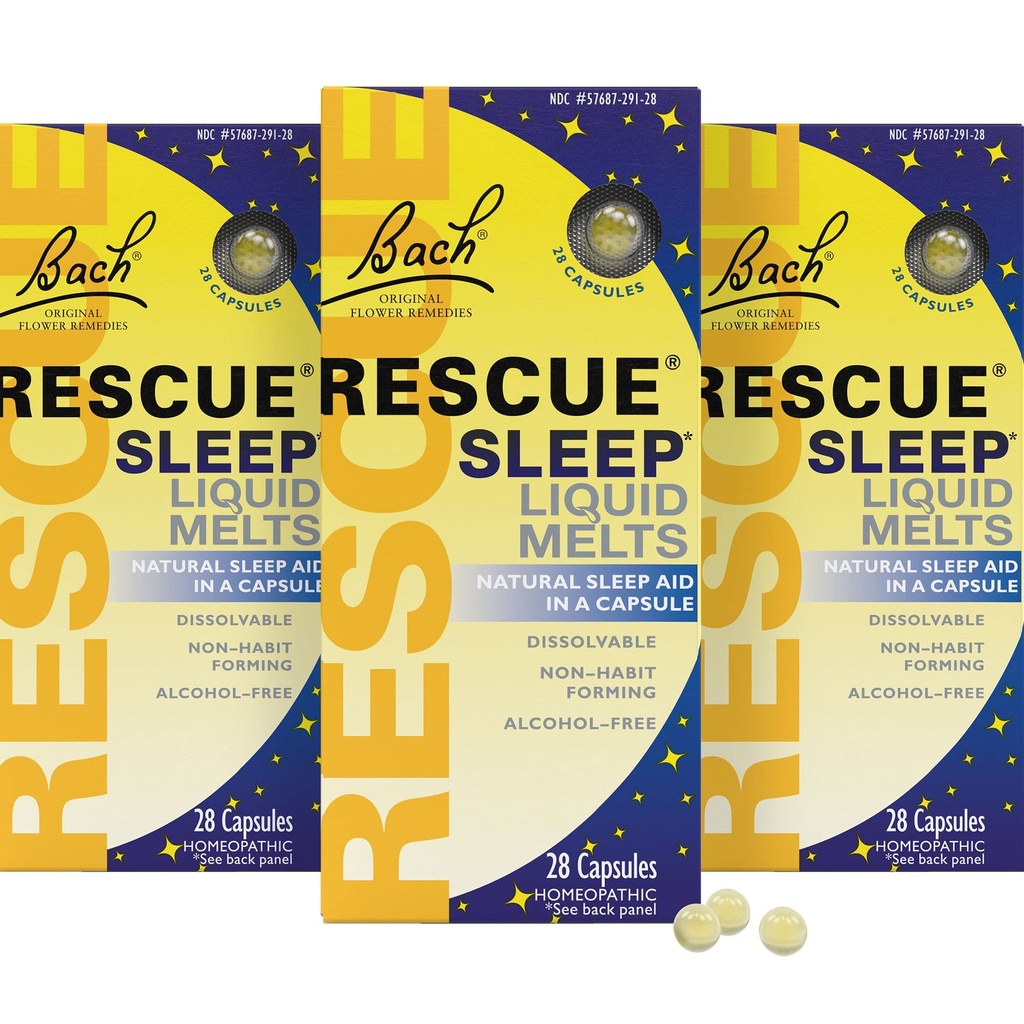 RESCUE Bach Sleep Liquid Melts, Natural Orange Vanilla Flavor, Natural Sleep Aid, Stress Relief, Homeopathic Flower Essence, Fri från Melatonin, Non-Alcohol, 3 Pack, 28 greve Varje