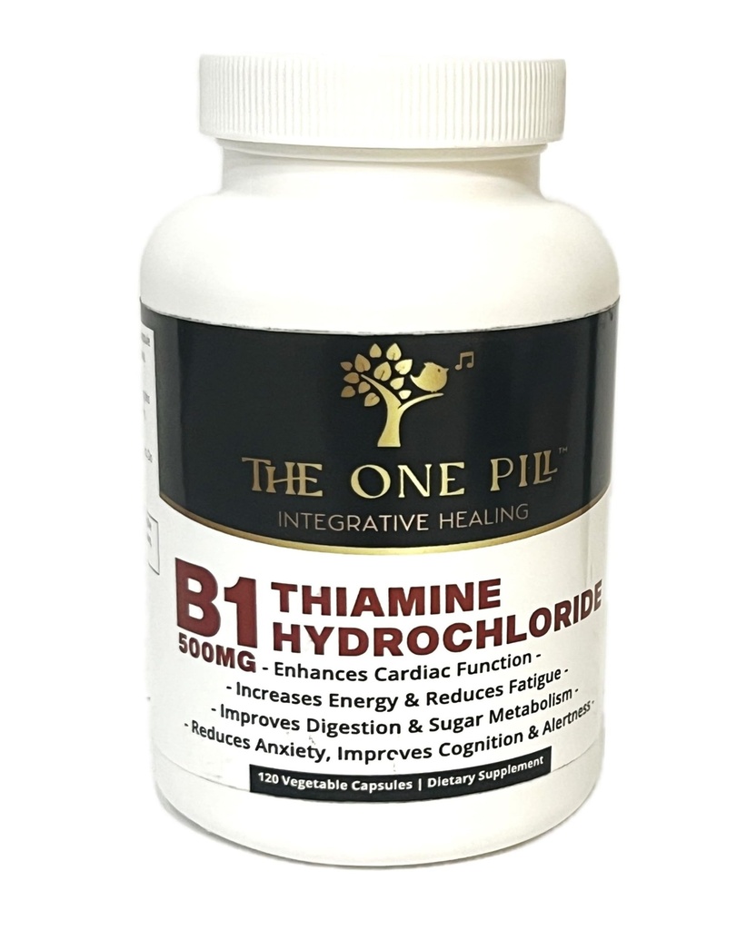 Vitamin B1 Thiamine Hydrochloride, Thiamine Hcl, 500mg-120 Capsules, Vegan, Non GMO, No Artificial fillers eller Stearate additives.
