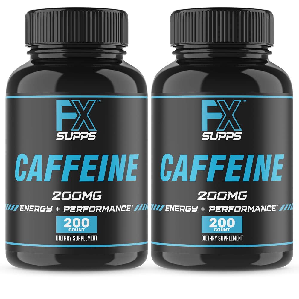 FXSUPPS Koffein 200 mg Piller (2-Pack, 400 kapslar) - Fast-Acting Energy Support Supplement för män och kvinnor