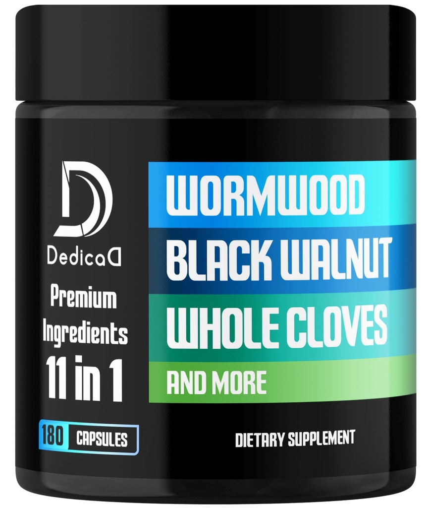 11in1 Wormwood Capsules - 180 kapslar Utdragna från Black Walnut, Cloves, Ginger, Turmeric, Apple, Berberine HCl & More - Support Immune System för 3 månader