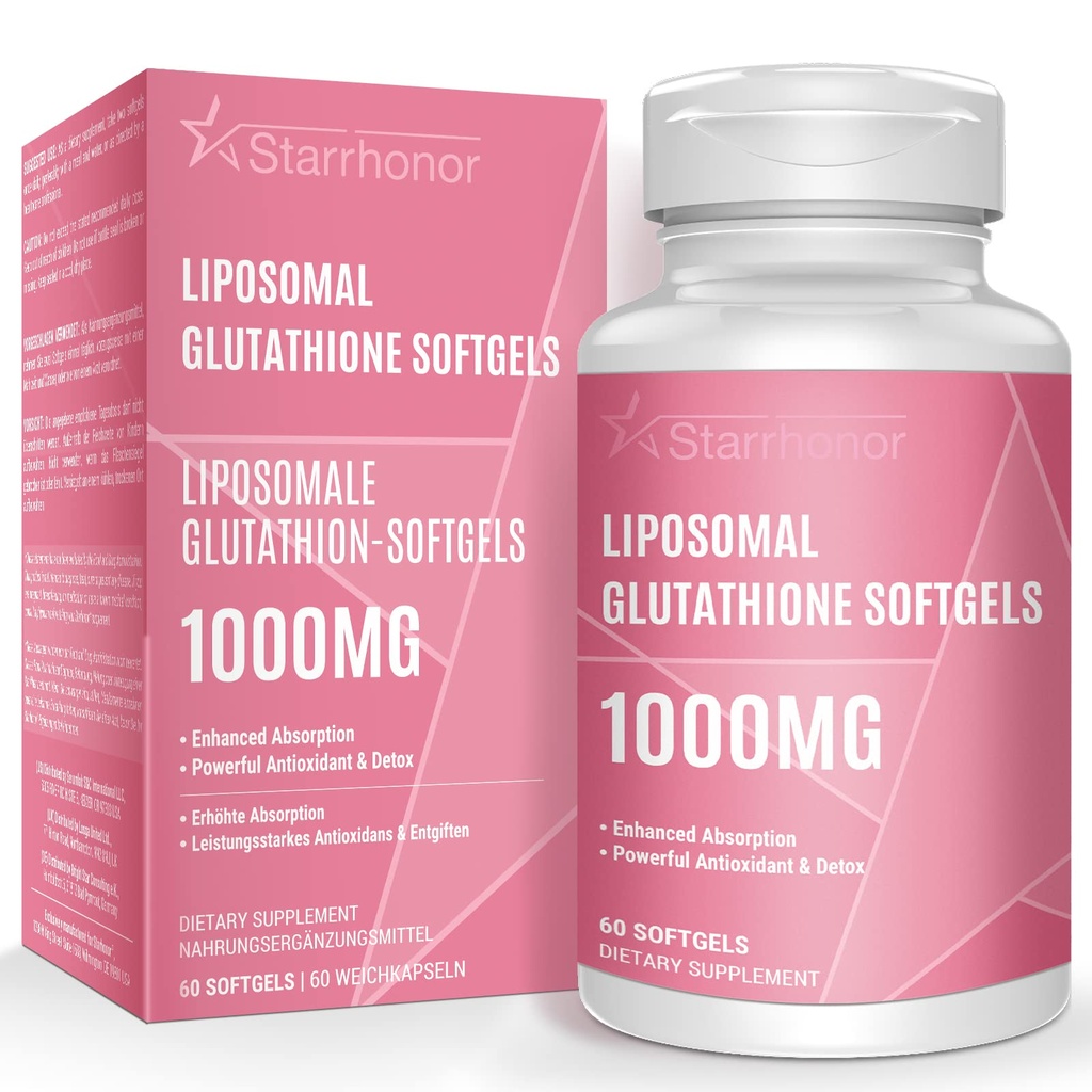 Liposomal Glutathione Softgels 1500MG, Reduced Glutathione Supplement med vitamin C, Bättre Absorption, icke-GMO Kraftfull Antioxidant för hälsosam åldrande, Detox, Immune Health, 60 Softgels