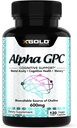Alpha GPC Choline 600mg, 99% Pure Nootropic Supplement, 120 Veggie Capsules, kognitiv förstärkare för minne, hjärnhälsa och fokus