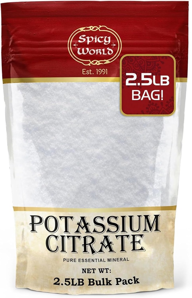 Potassium Citrate Powder 2.5 LB (40 Oz) Bulk - Pure Ingredients, Bulk Potassium Citrate Supplement, Vegan, Food Grade- by Spicy World