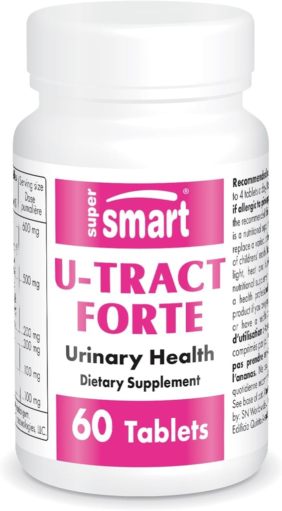 Supersmart U-Tract Forte (Avancerad Formel) - med D-Mannose, CranMax Cranberry Concentrate, Dandelion Root - Herbal Supplement | Non-GMO & Gluten Free - 60 tabletter