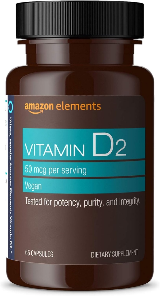 Elements Vitamin D2 2000 IE, Vegan, 65 kapslar, stöder starka ben och immunhälsa, 2 månaders leverans (Packaging kan variera)