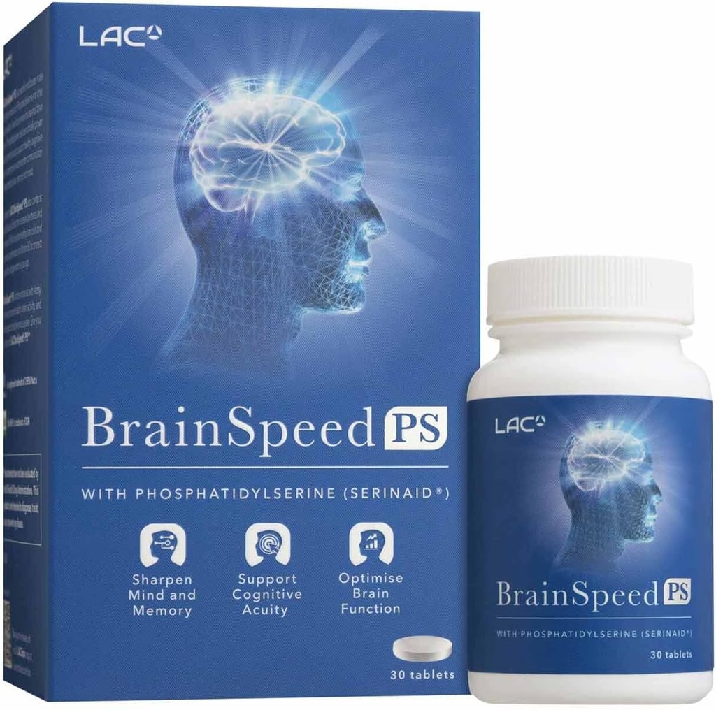 LAC BrainSpeed PS | Brain Supplement med Added Gingko Biloba | Hjälper med minne, Mental Alertness, hjärnfunktion (30 tabletter)