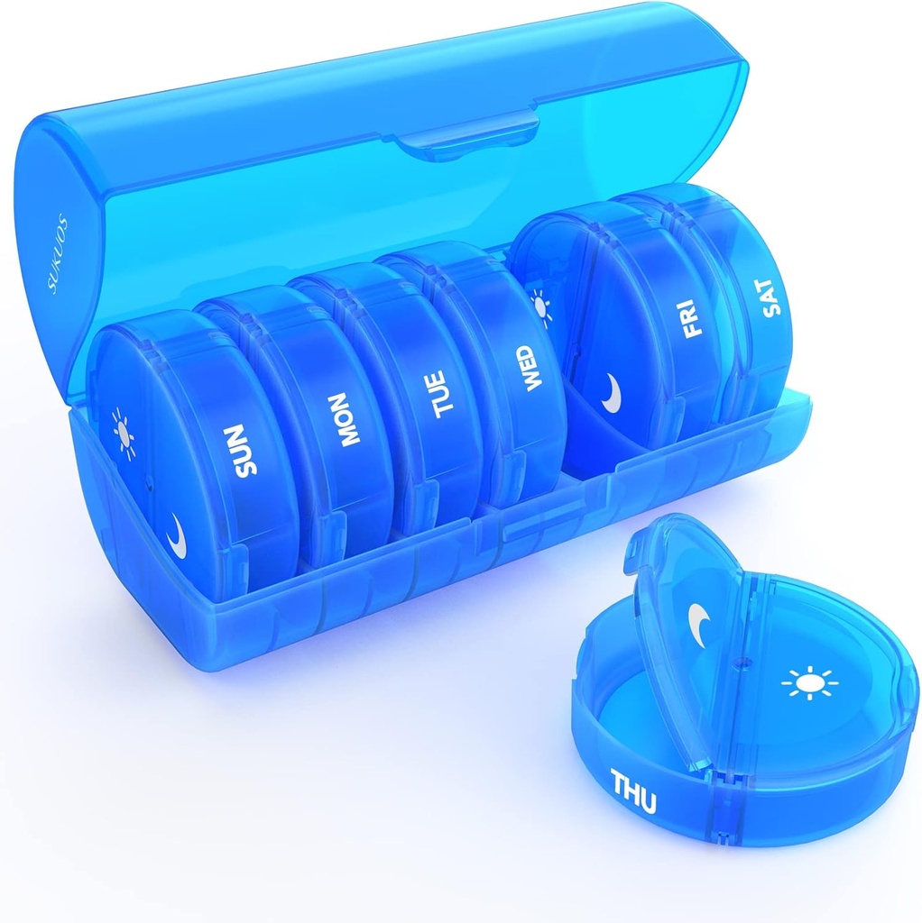 Weekly Pill Organizer 7 Day 2 Times a Day, Sukuos Large Travel Pill Box för piller / vitamin / fiskolja / tillägg, Daily Medicine Organizer Box, BPA Free Pill Case, lätt att rengöra