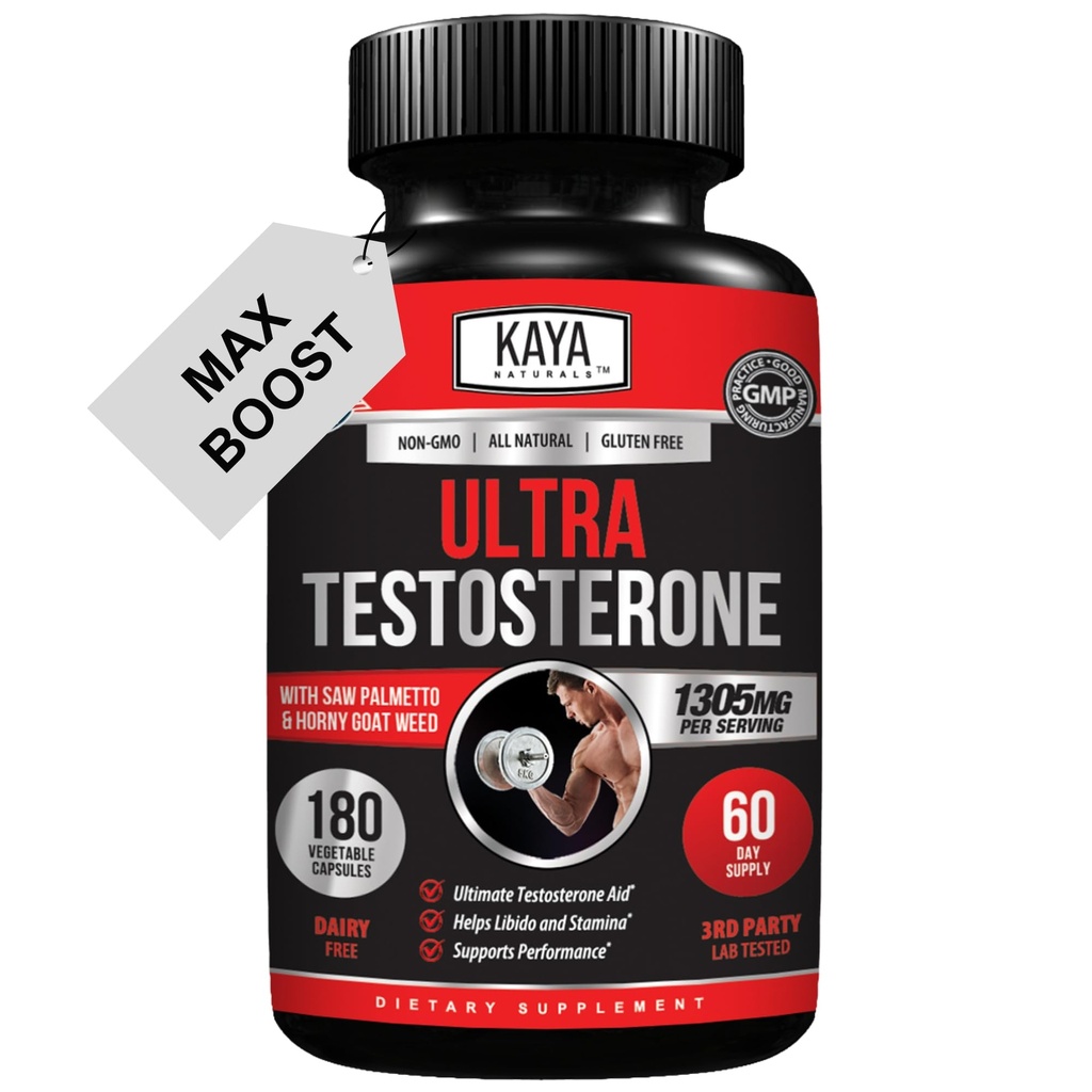 Kaya Naturals UltraTest- Mäns T Booster med Tongkat Ali, Horny Goat Weed, Tribulus - Naturlig träningstillägg för energi, uthållighet och styrka Booster - 180 greve