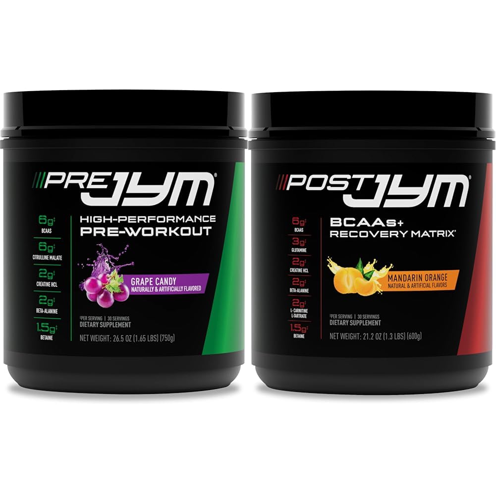 Pre JYM Grape Candy Pre Workout Powder och Post JYM Active Matrix Post-Workout Supplements Bundle, 30 Servings Varje