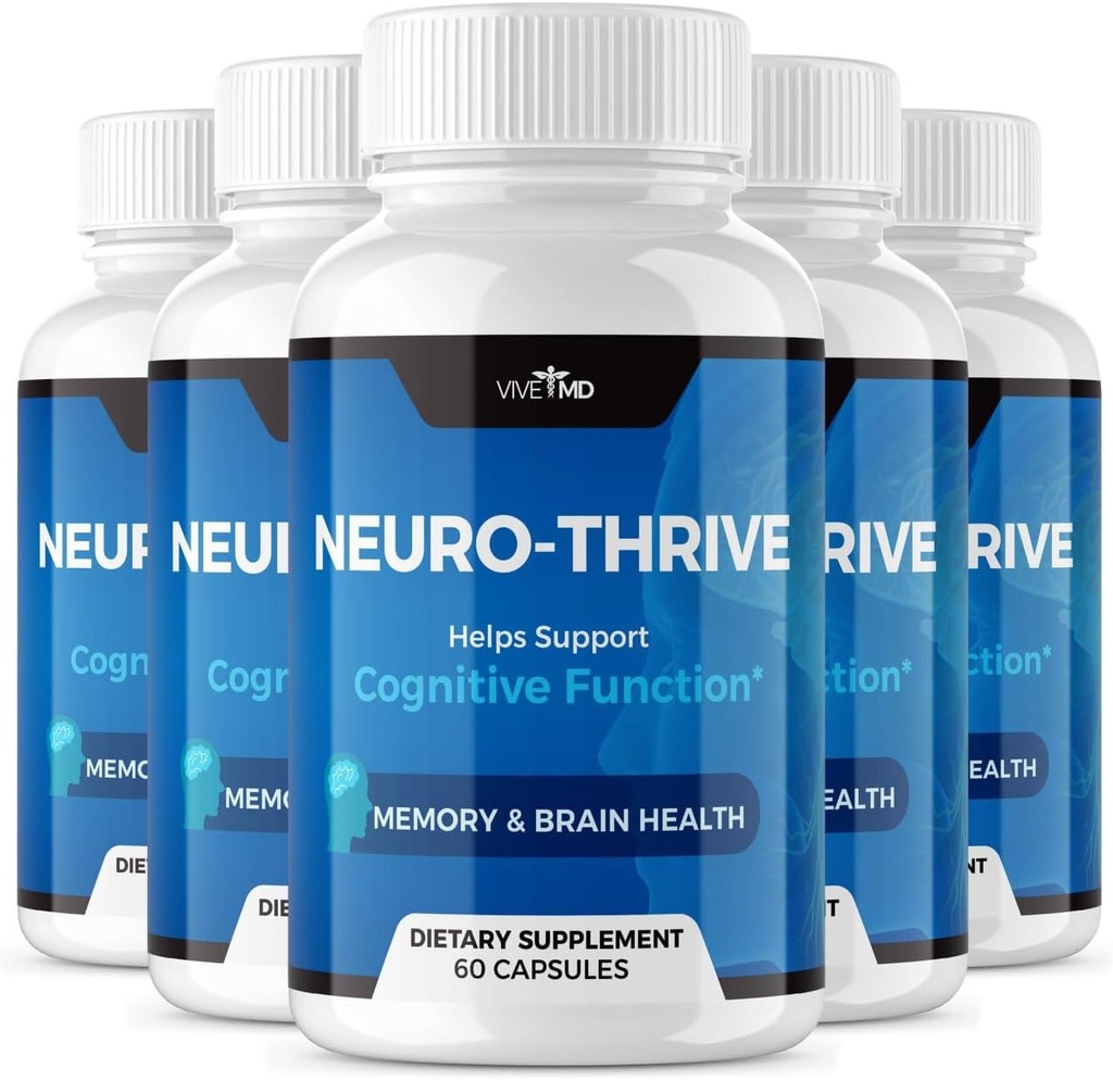 VIVE MD Neuro Thrive Brain Supplement - Officiell Formel - Neuro Thrive PQQ, Neuro Thrive för extra styrka med Ginkgo Biloba Extract, Siberian Ginseng Extract (5 Pack)