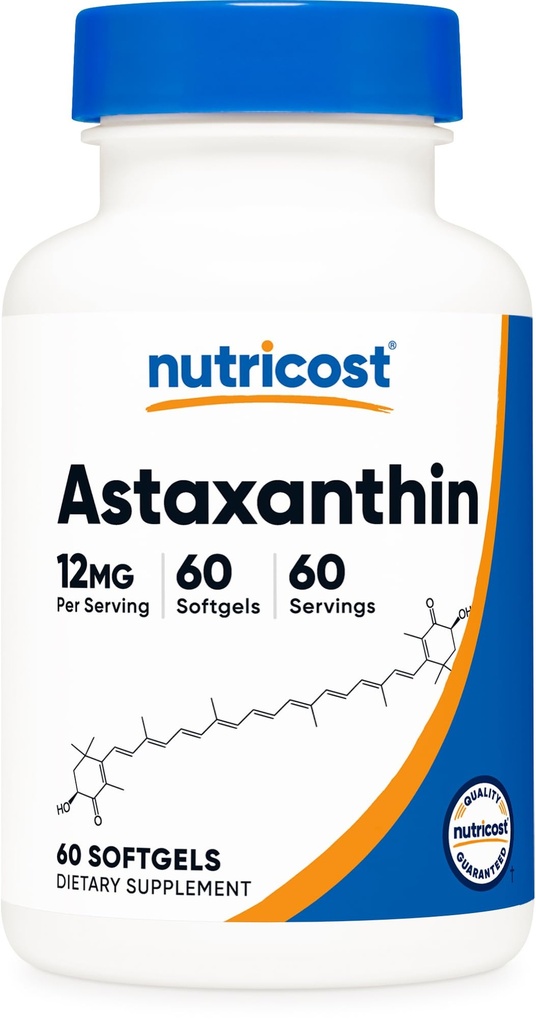 Nutricost Astaxanthin 12mg, 60 Softgels - Icke-GMO och Gluten Free (2 Månadsförsörjning)