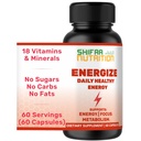 SHIFAA NUTRITION Energize, Natural Daily Energy Vitamins | Jitter-Free, 60 Servings | Stöder Fokus, Mood, Brain, Metabolism | w / koffein & Taurin, B1, B2, B5, B6, B7, B9, B12 Hal Vitaminer
