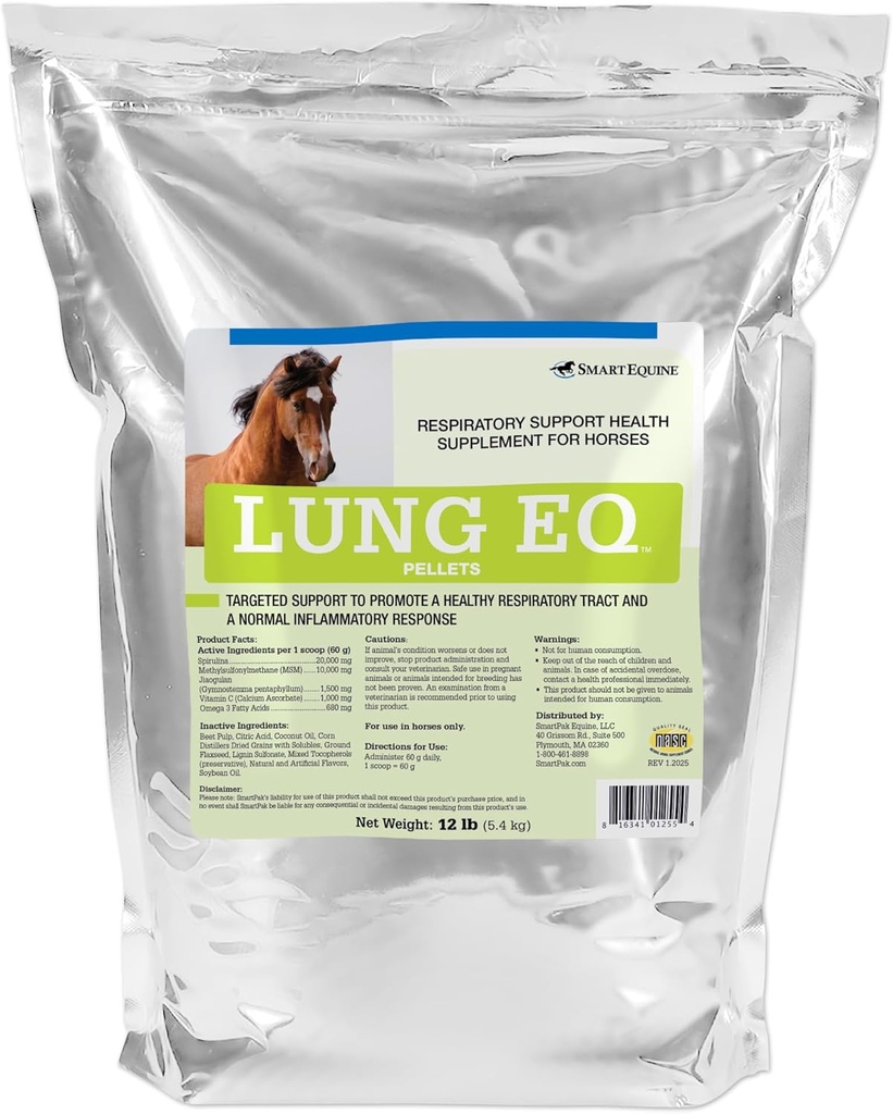 SmartEquine Lung EQ Pellets for Innovated Respiratory Support | Horse Health | Spirulina for Horses with Antioxidants, Herbs, Minerals | Equine Pellet for Respiratory Support | 12 LB
