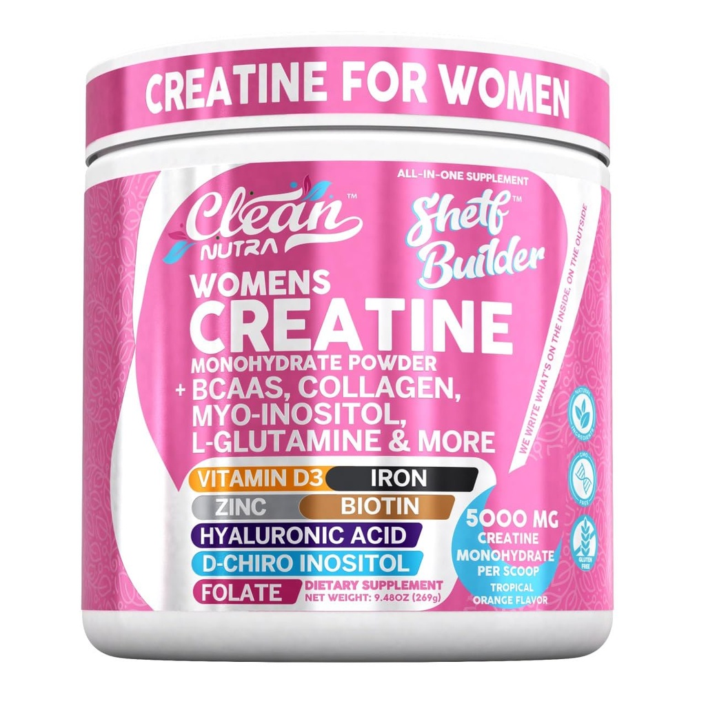 Kreatin för kvinnor | Kreatinmonohydrat + BCAA Powder Myo-Inositol Collagen Biotin Hyaluronic Acid Folate L Glutamin Vitamin D3 Järn Zink D-Chiro-Maca Digestion Shelf Builder av ren Nutra