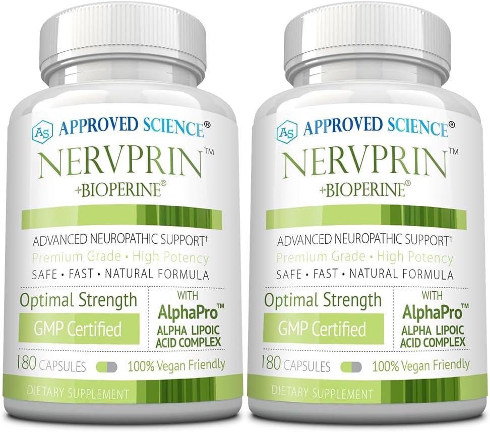 Godkänd vetenskap Nervprin - Nerve Support - Benfotiamine, B12, R-Alpha-Lipoic Acid, Corydalis, Boswellia, BioPerine - 360 kapslar - Tillverkad i USA