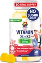 Sockerfri vitamin D3 K2 Gummies 5000 IE - Immune & Bone Support Gummies - Vitamin D Gummy Supplement för vuxna - High-Absorption, Vegan, Halal, Gluten-Free Chewable Vitamins