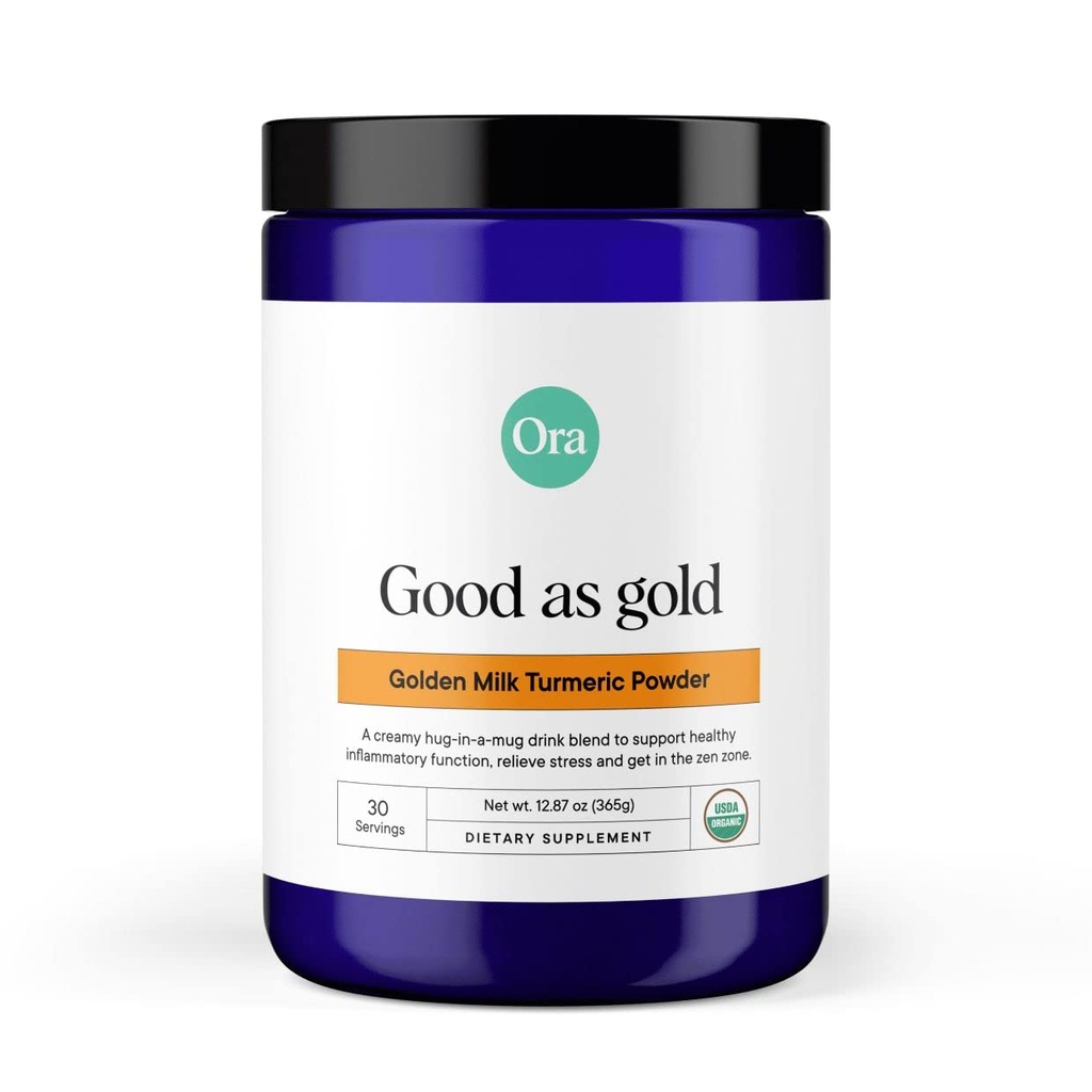 Ora Organic Golden Milk Powder - Ayurvedic Turmeric Powder med organiska adaptogener - Ashwagandha, Reishi och Ginger | Organisk, Gluten-Free, Soy-Free, Vegan, icke-GMO - Maple & Vanilla, 30 portioner