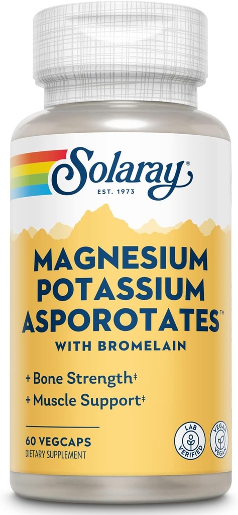 Solaray Magnesium och kalium asporotates w / bromelain, hälsosam elektrolyt, muskel, hjärta och cellulärt stöd, 60 VegCaps