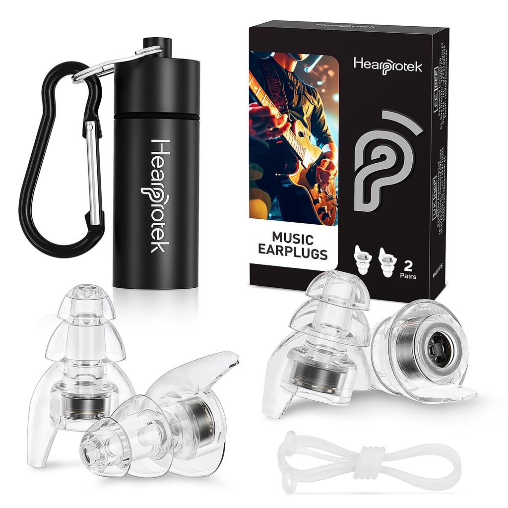 Hearprotek Concert Ear Plugs, 2Pairs Reusable High Fidelity Musician Ear Plugs for Concerts Loud Music-Noise Reduction Ear Protection öronproppar för Rave,Festival,Music,Tinnitus Relief