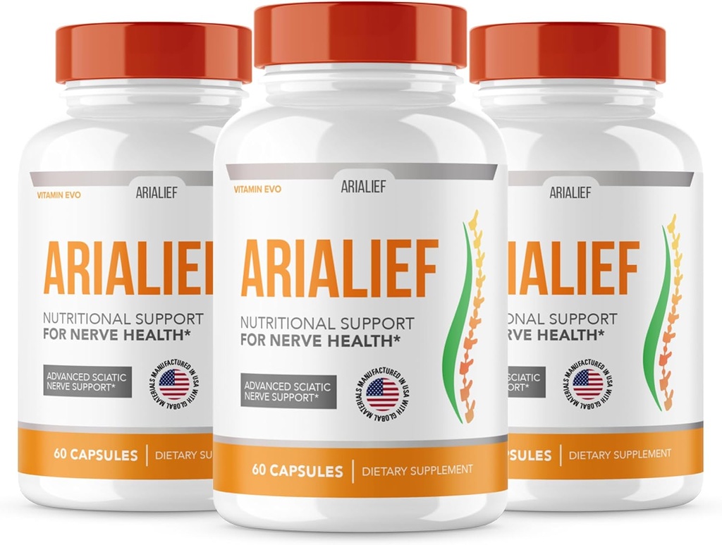 (3 PACK) Arialief Sciatica Nerve Support, Arialeaf Advanced Nerve Health, Arialeaf Prime Palm Sciatica, Aria Leaf Primepalm Aria Lief, Nerve Relief Supplement Sciatic Soothing (180 kapslar)