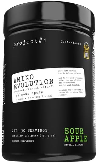 Projekt # 1 AminoEVolution: Muskelstöd och återhämtning | BCAA, EAA, Electrolytes Powder | Keto-Friendly Energy Boost | Före träning för män och kvinnor | 30 portioner - Sour Apple | Aminosyror