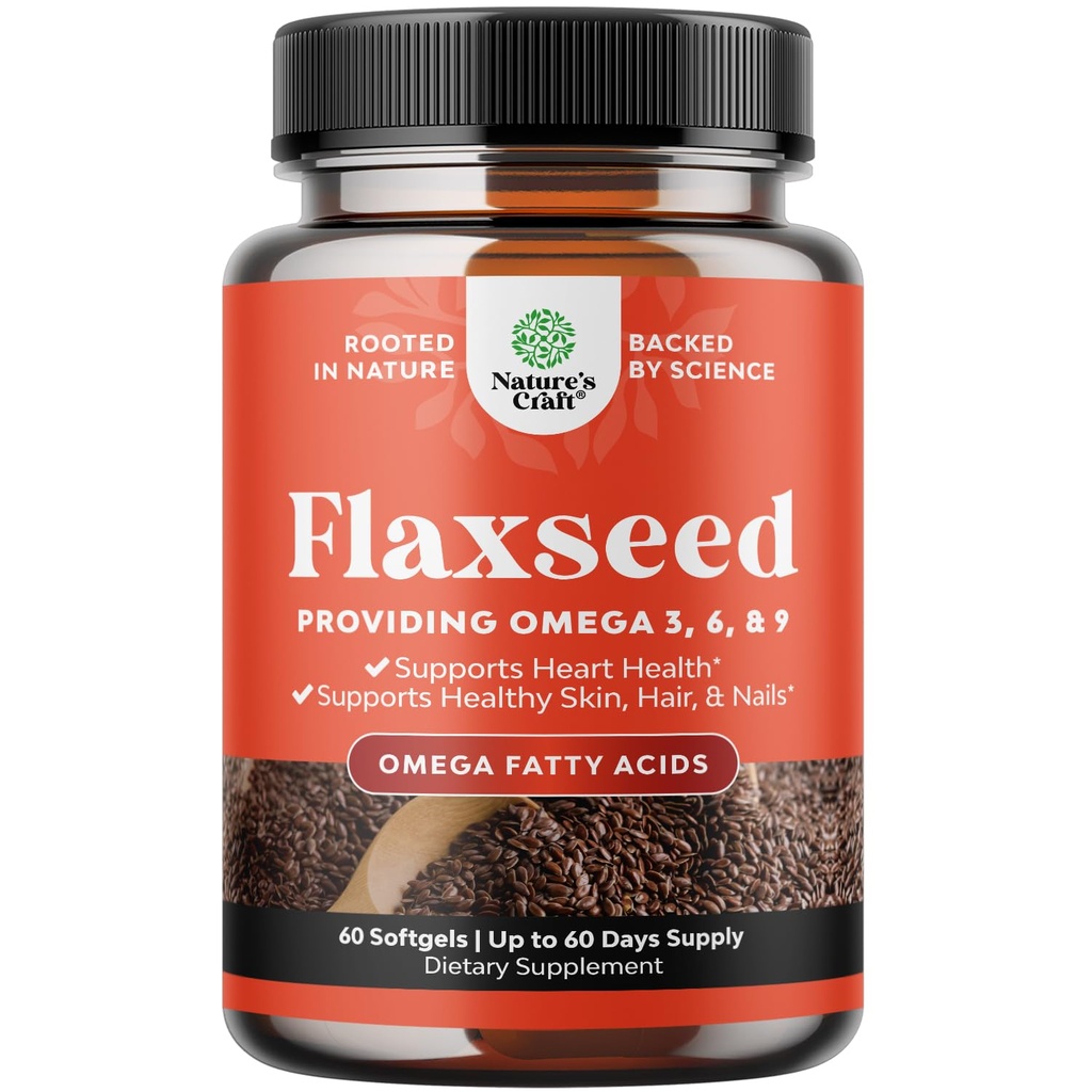 Flaxseed Oil 1000mg Softgels - High Potency Flax Seed Oil Softgels för Heart Health Digestion och Brain Support - Cold Pressed Organic Flaxseed Providing Plant Based Omega 3 6 9