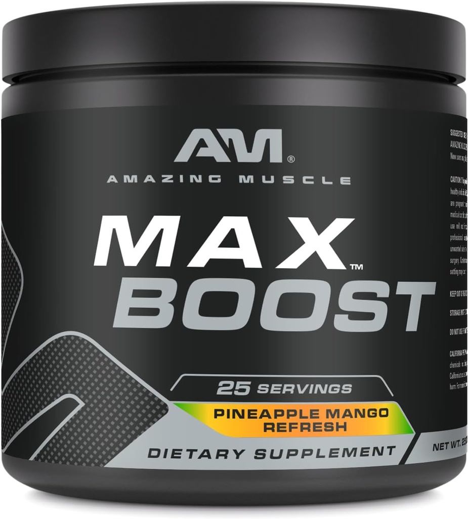 Fantastisk muskel Max Boost | 25 portioner | Intense Pre-Workout Supplement för män och kvinnor | Innehåller kreatinmonohydrat, koffein, Beta-Alanine, Betaine (25 portioner, Pineapple Mango)