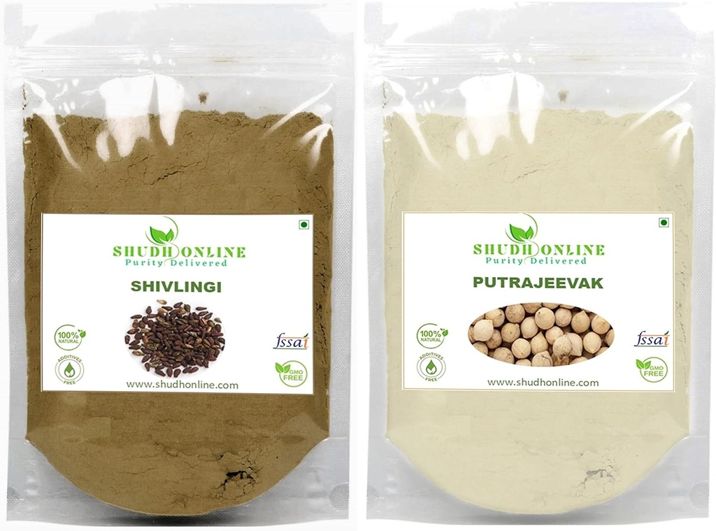 Shudh Online Sivalingi och Putrajivak Seed Powder Combo (100 gram vardera), Putrajeevak och Shivlingi Beej pulver, Putrijivak, Putr Jivak, Shivalinga, Shivlinga