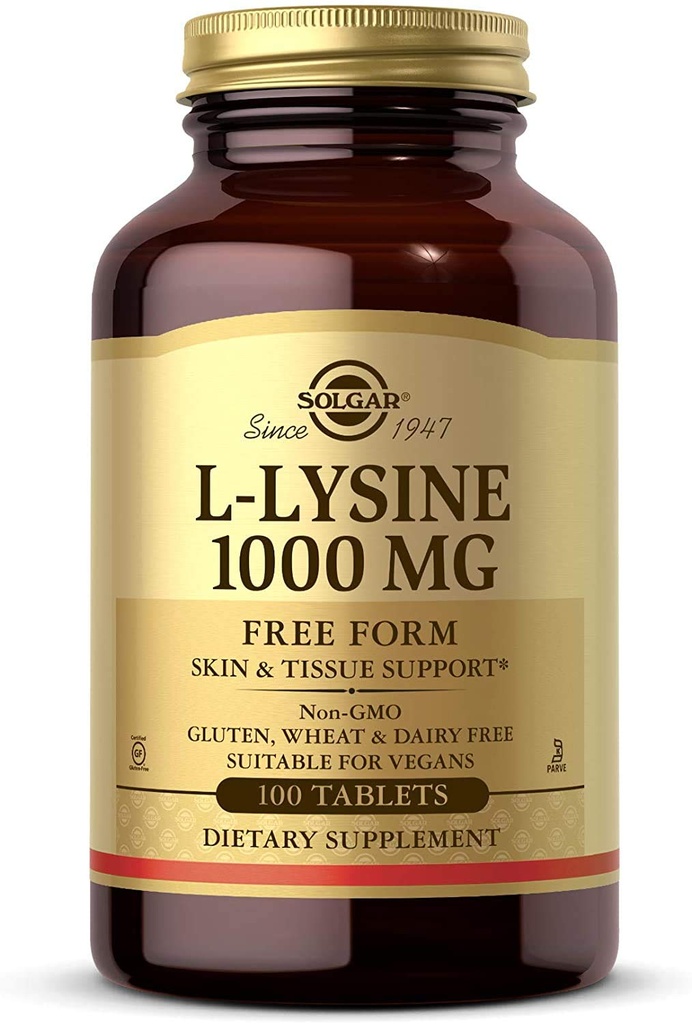 Solgar L-Lysine 1000 mg, 100 tabletter - Förbättrad absorption och assimilering - främjar integritet av hud och läppar - Kollagenstöd - Aminosyror - Icke GMO, Vegan, Glutenfri - 100 portioner