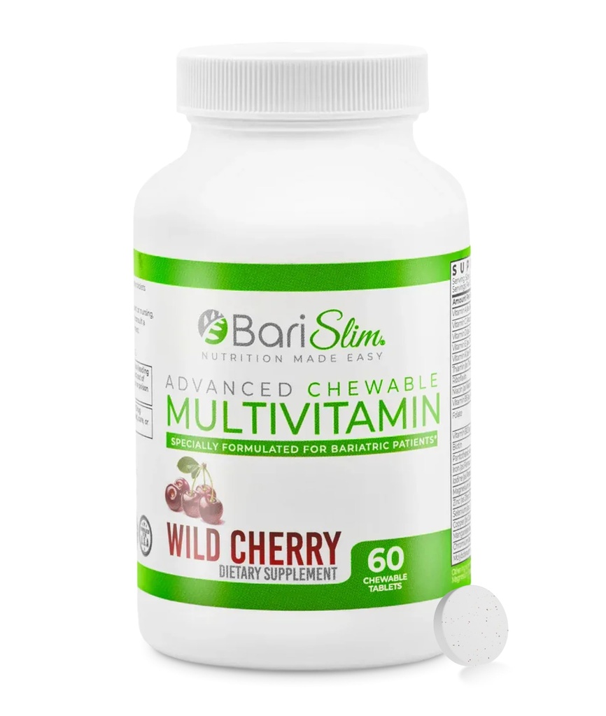 BariSlim Advanced Chewable Bariatric Multivitamin Tablets - Bariatric Vitamin och Supplement för Post Bariatric Surgery Inklusive Gastric Bypass och Gastric Sleeve | Wild Cherry (60 Count)