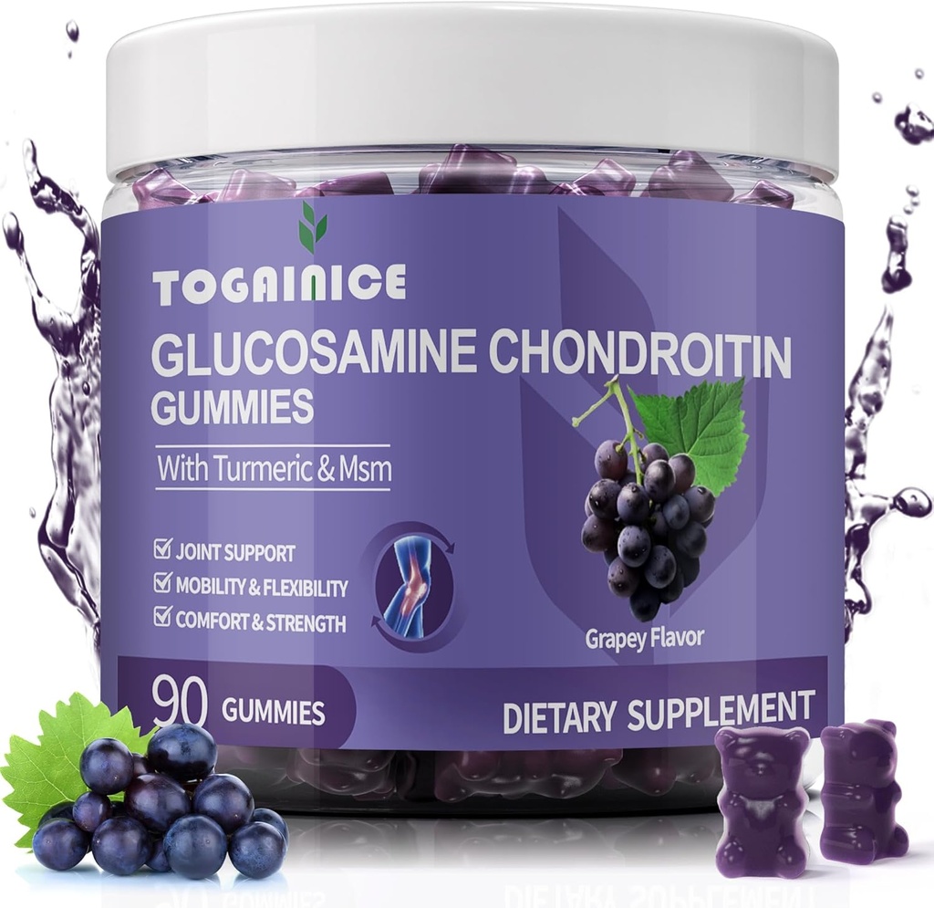 Glukosamin Chondroitin Gummies Sugar Free,Extra Styrka 1500mg Glukosamin med MSM & Turmeric, Gemensamma Support Gummies Supplements för Män & Kvinnor, för gemensam flexibilitet & Benhälsa, 90 greve V01