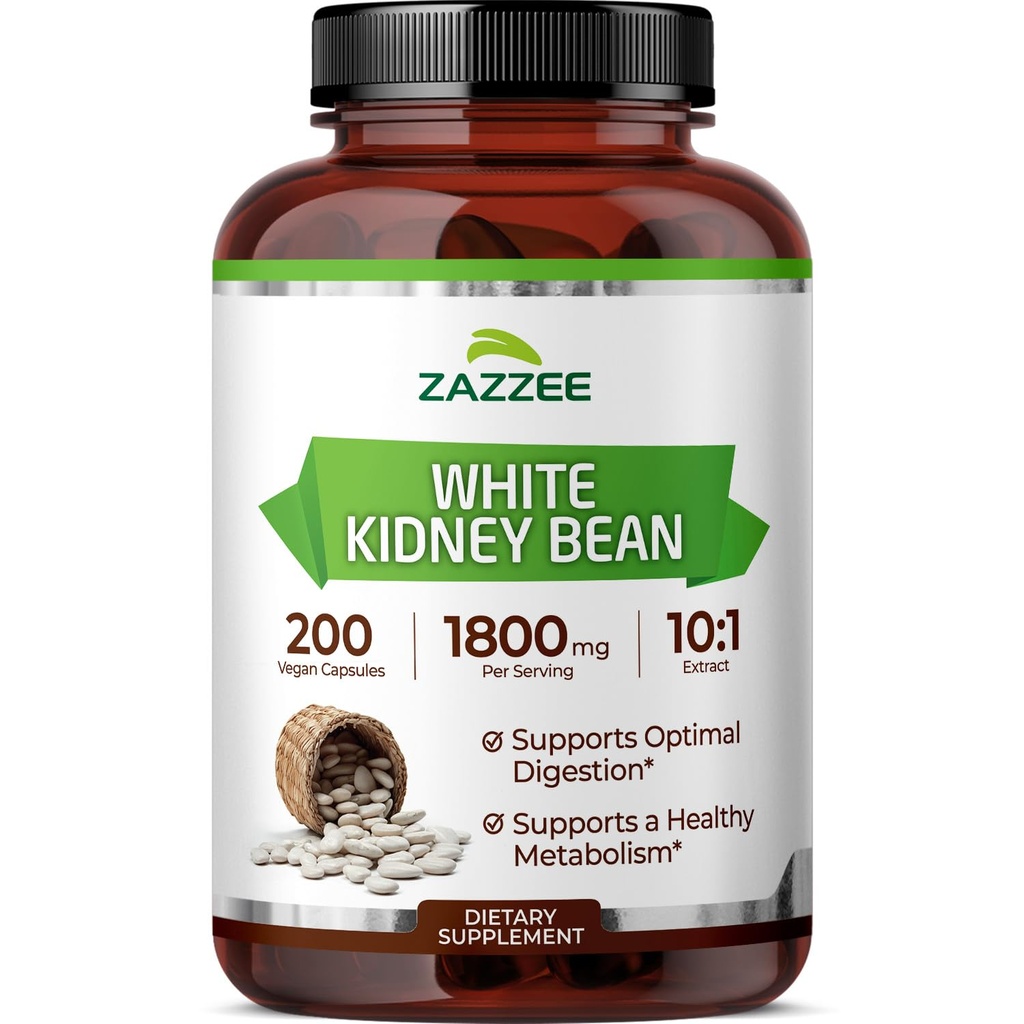 Zazzee White Kidney Bean 10:1 Extract, 1800 mg per servering, 200 Vegan kapslar, över 2 månaders leverans, standardiserad, koncentrerad 10X extrakt, 100% vegetarisk, all-naturlig och icke-GMO, tillverkad i USA