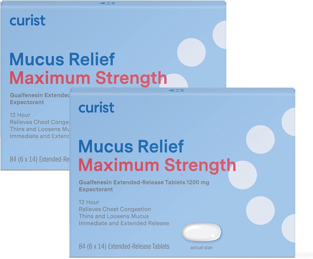 Curist Guaifenesin 1200 mg Extended Release Mucus Relief Maximal Styrka - 168 greve Bulk Extended Release tabletter - Minska Mucus Clear Congestion (2 Pack med 84 tabletter)