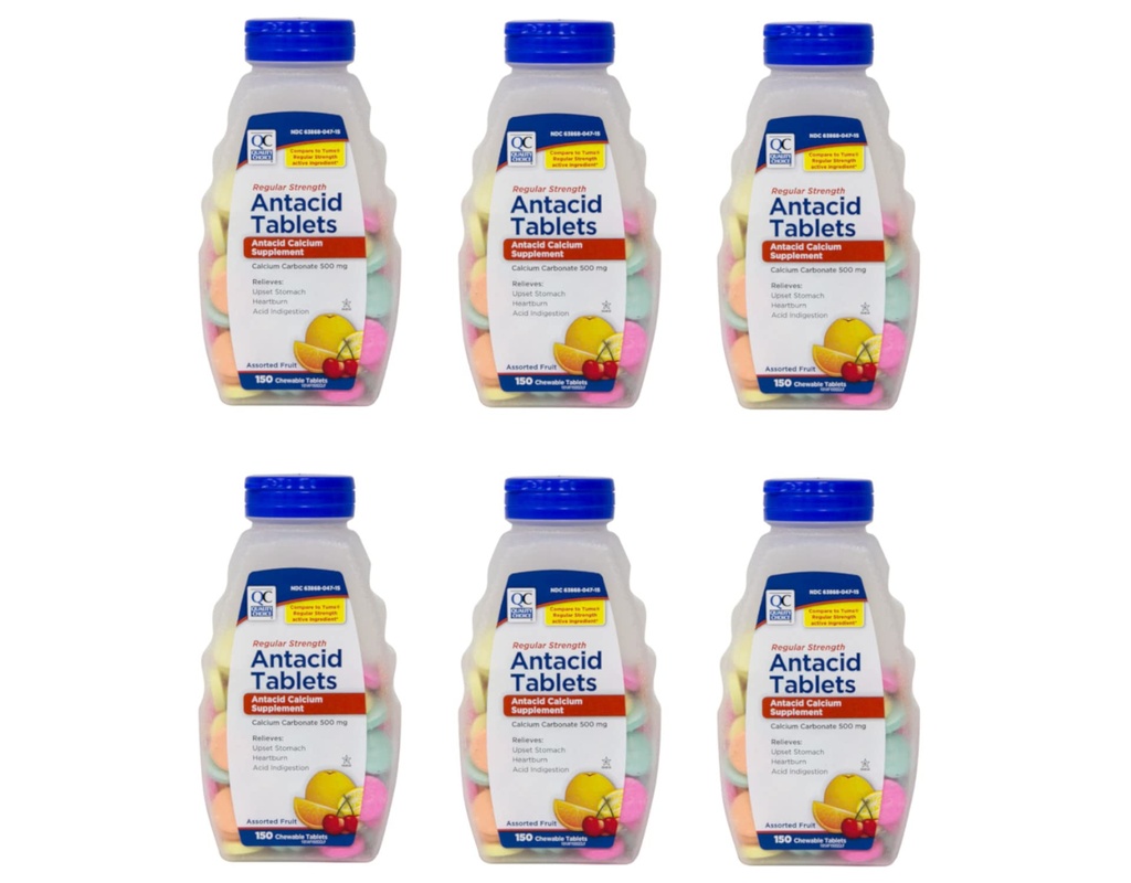 Kvalitetsval Regelbunden styrka kalciumkarbonat 500 mg Antacid Chewable tabletter, 150 greve - Paket med 6