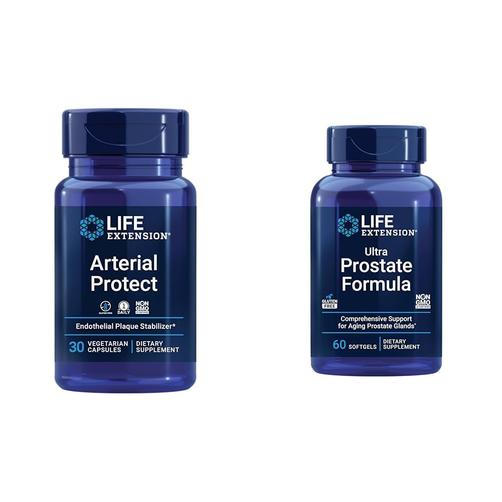 Life Extension Arterial Protect - Blodtryckstillägg för hjärthälsa och Ultra Prostate Formel, Saw Palmetto för män, pygeum, stickande Nettle Root, lykopen