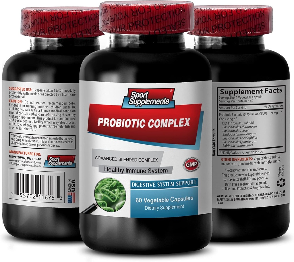 Probiotika Avancerad Blended Complex - PROBIOTIC Complex - Hälsosamt Digestive System, Probiotisk Supplement, probiotikum med Digestive Enzyme, probiotiska Supplements för Gut Health, 1 flaska 60 kapslar