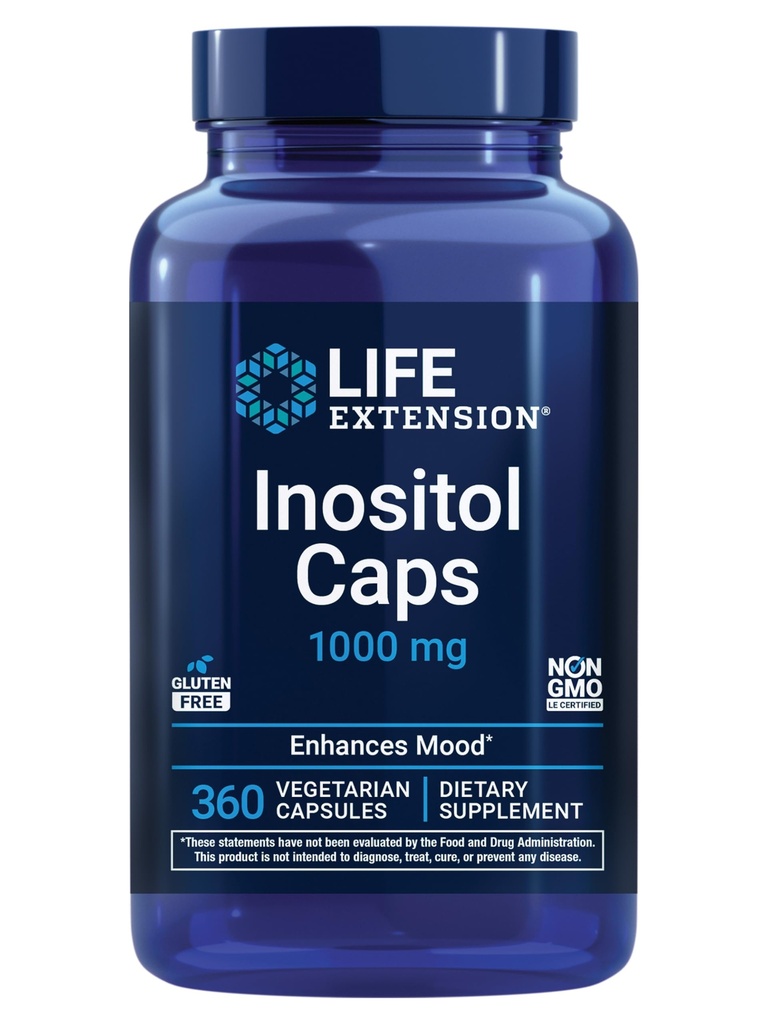 Life Extension Inositol Caps - 1000 mg, Myo-Inositol - Mood Health, Well-Being, Healthy Metabolism, Hormone Balance - Gluten-Free, Non-GMO, Vegetarian - 360 kapslar
