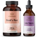 HERBAMAMA Goats Rue and Milk Thistle Kit - Bundle på 1200 mg Goats Rue Capsules & Milk Thistle Liver Detox Drops 4 fl oz - Vegan, Non-GMO, Sugar & Alkoholfri - 2 Pack