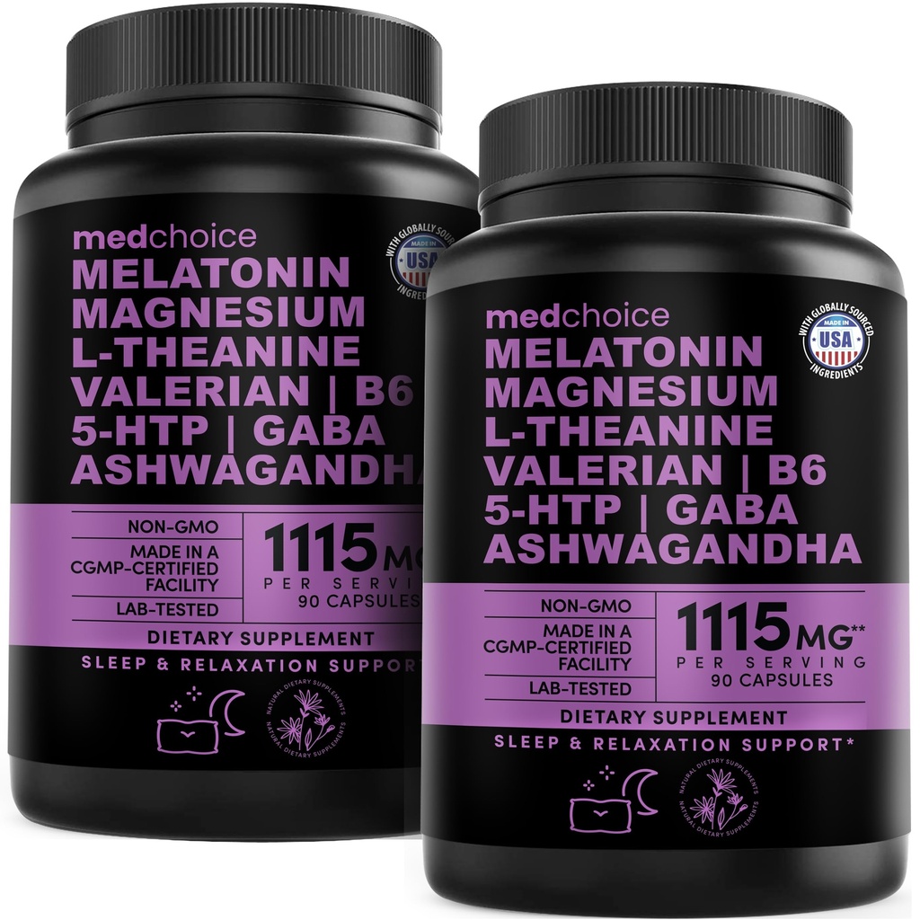 12-i-1 Melatonin Sleep Capsules - Naturliga sömnhjälpmedel för vuxna med Melatonin 5mg och Magnesium Glycinate 500mg, sömnhjälp med Ashwagandha, L Theanine, Valerian Root, GABA, 5-HTP (90ct, Pack of 2)